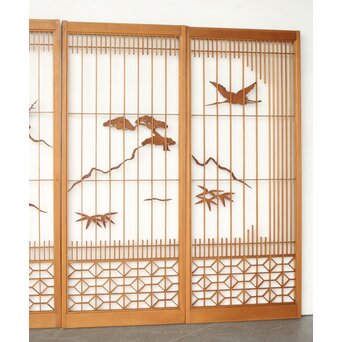 鶴亀木彫組子書院 4枚1組　R0359 