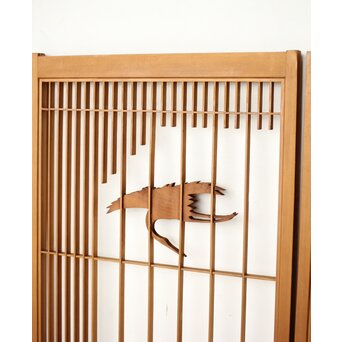 鶴亀木彫組子書院 4枚1組　R0359 