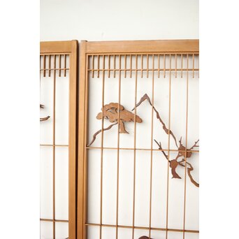 鶴亀木彫組子書院 4枚1組　R0359 