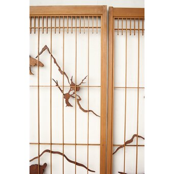 鶴亀木彫組子書院 4枚1組　R0359 