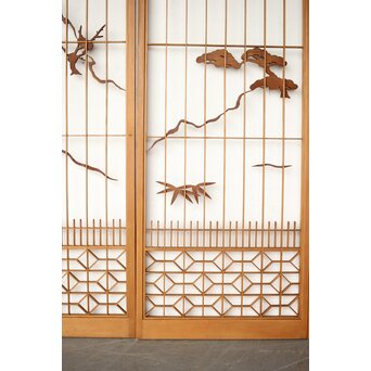 鶴亀木彫組子書院 4枚1組　R0359 