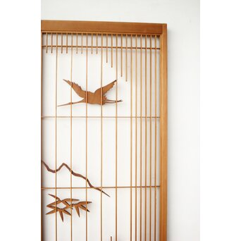 鶴亀木彫組子書院 4枚1組　R0359 