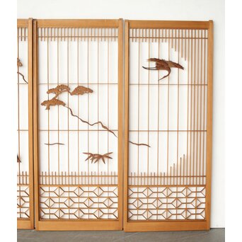 鶴亀木彫組子書院 4枚1組　R0359 