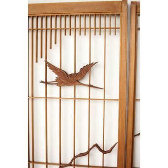 鶴亀木彫組子書院 4枚1組　R0359 