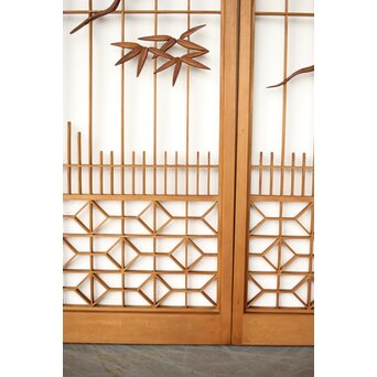 鶴亀木彫組子書院 4枚1組　R0359 