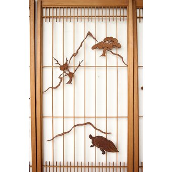 鶴亀木彫組子書院 4枚1組　R0359 