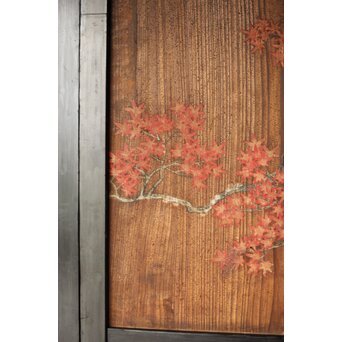 紅葉に鹿 唐人図 板絵板戸 2枚1組　B1050 