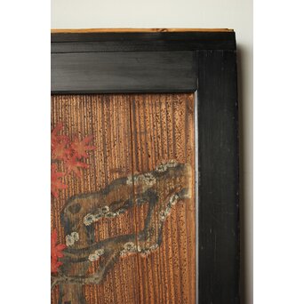 紅葉に鹿 唐人図 板絵板戸 2枚1組　B1050 