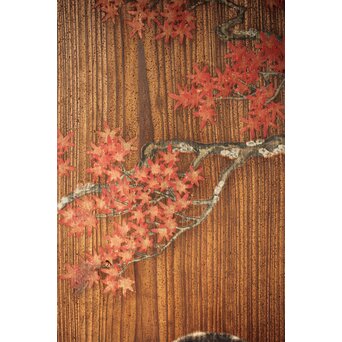 紅葉に鹿 唐人図 板絵板戸 2枚1組　B1050 