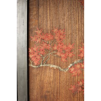 紅葉に鹿 唐人図 板絵板戸 2枚1組　B1050 