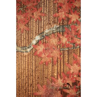 紅葉に鹿 唐人図 板絵板戸 2枚1組　B1050 