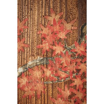 紅葉に鹿 唐人図 板絵板戸 2枚1組　B1050 