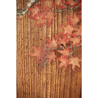 紅葉に鹿 唐人図 板絵板戸 2枚1組　B1050 