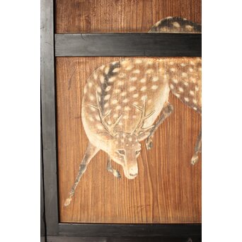 紅葉に鹿 唐人図 板絵板戸 2枚1組　B1050 