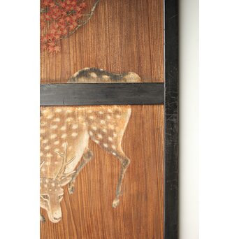 紅葉に鹿 唐人図 板絵板戸 2枚1組　B1050 