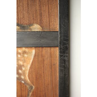 紅葉に鹿 唐人図 板絵板戸 2枚1組　B1050 