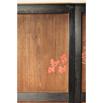 紅葉に鹿 唐人図 板絵板戸 2枚1組　B1050 