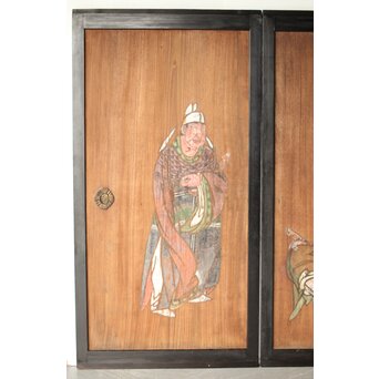 紅葉に鹿 唐人図 板絵板戸 2枚1組　B1050 