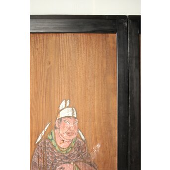 紅葉に鹿 唐人図 板絵板戸 2枚1組　B1050 