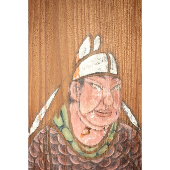 紅葉に鹿 唐人図 板絵板戸 2枚1組　B1050 剝落が見られます