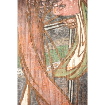 紅葉に鹿 唐人図 板絵板戸 2枚1組　B1050 