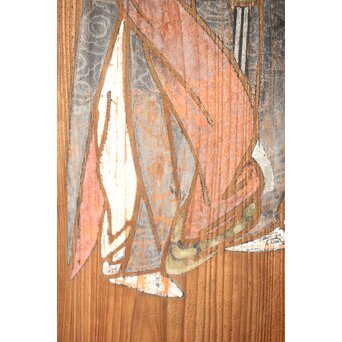 紅葉に鹿 唐人図 板絵板戸 2枚1組　B1050 