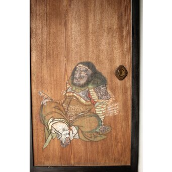 紅葉に鹿 唐人図 板絵板戸 2枚1組　B1050 