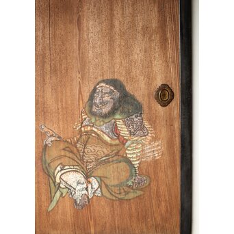 紅葉に鹿 唐人図 板絵板戸 2枚1組　B1050 