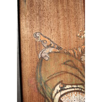 紅葉に鹿 唐人図 板絵板戸 2枚1組　B1050 