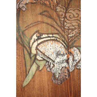 紅葉に鹿 唐人図 板絵板戸 2枚1組　B1050 