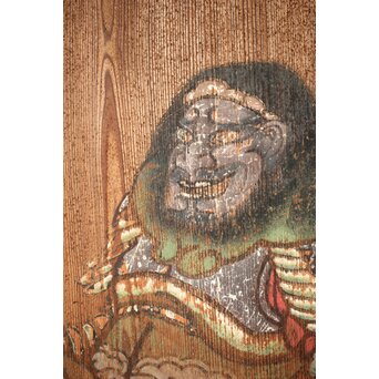 紅葉に鹿 唐人図 板絵板戸 2枚1組　B1050 