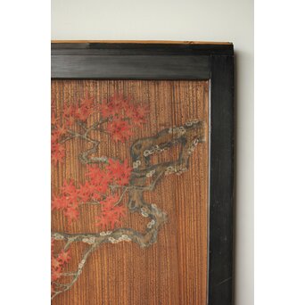 紅葉に鹿 唐人図 板絵板戸 2枚1組　B1050 