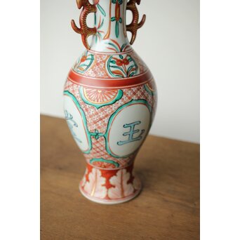 永楽善五郎 赤絵龍耳花入 即中斎箱 永楽桃色真田紐　P424 