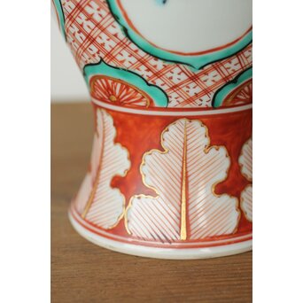 永楽善五郎 赤絵龍耳花入 即中斎箱 永楽桃色真田紐　P424 