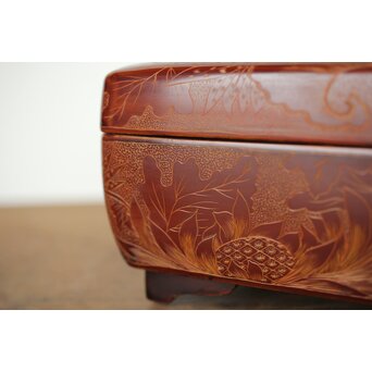 村上三彩彫 堆漆彫菓子器　Q342 