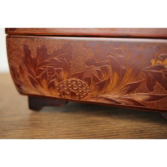 村上三彩彫 堆漆彫菓子器　Q342 