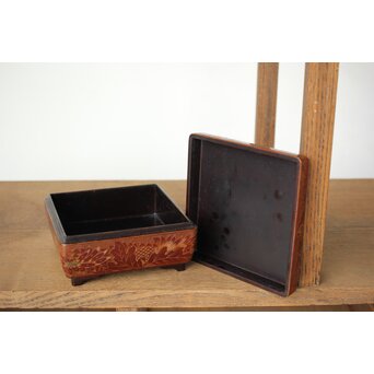 村上三彩彫 堆漆彫菓子器　Q342 