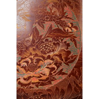 村上三彩彫 堆漆彫菓子器　Q342 