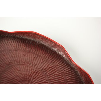 平壌府 松寿堂 紙捻漆器 山形茶盆/煎茶盆 朝鮮工芸 共箱　Q343 