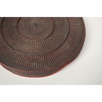 平壌府 松寿堂 紙捻漆器 山形茶盆/煎茶盆 朝鮮工芸 共箱　Q343 