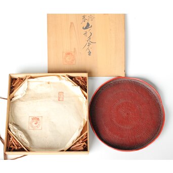 平壌府 松寿堂 紙捻漆器 山形茶盆/煎茶盆 朝鮮工芸 共箱　Q343 
