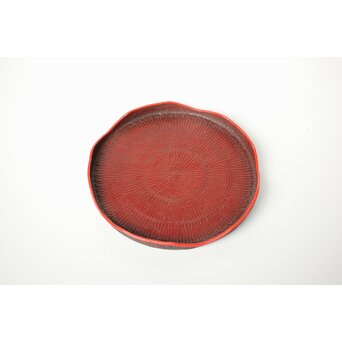 平壌府 松寿堂 紙捻漆器 山形茶盆/煎茶盆 朝鮮工芸 共箱　Q343 