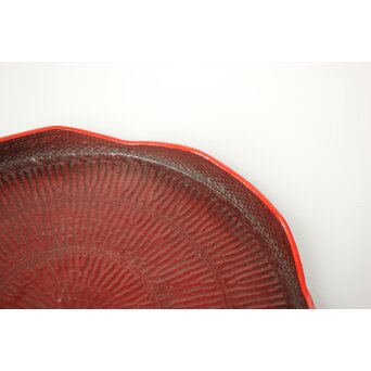 平壌府 松寿堂 紙捻漆器 山形茶盆/煎茶盆 朝鮮工芸 共箱　Q343 