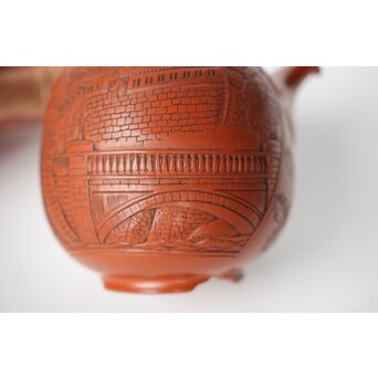 常滑 吉川雪堂作 壺堂刻 合作 朱泥細密彫急須 皇太子殿下御成婚記念　P428 