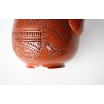 常滑 吉川雪堂作 壺堂刻 合作 朱泥細密彫急須 皇太子殿下御成婚記念　P428 