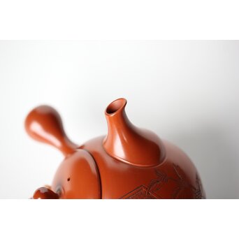 常滑 吉川雪堂作 壺堂刻 合作 朱泥細密彫急須 皇太子殿下御成婚記念　P428 