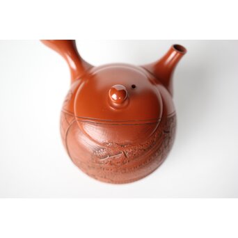 常滑 吉川雪堂作 壺堂刻 合作 朱泥細密彫急須 皇太子殿下御成婚記念　P428 