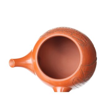 常滑 吉川雪堂作 壺堂刻 合作 朱泥細密彫急須 皇太子殿下御成婚記念　P428 