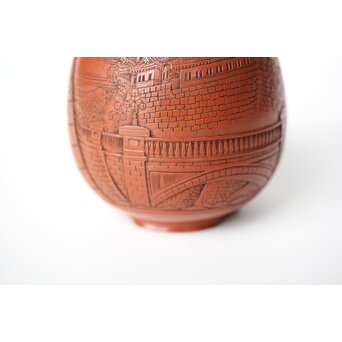 常滑 吉川雪堂作 壺堂刻 合作 朱泥細密彫急須 皇太子殿下御成婚記念　P428 