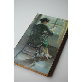 木下孝則「読書する女」6号 油彩画 額装 日動画廊シール　Z447 